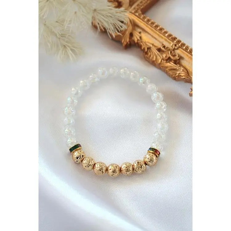 Aroma Diffuser Bracelet – Golden Lava Stone Elastic Bracelet