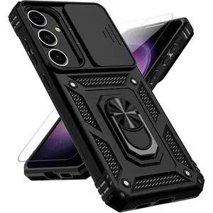 for Samsung Galaxy S25 Plus Case with Slide Camera Cover HD Screen Protector [Military Grade Drop Tested] Magnetic Ring Holder Kickstand Protective Phone Case for Samsung Galaxy S25+ Plus 2025, Black