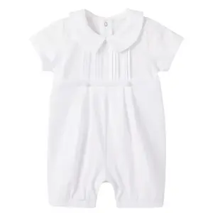 pureborn Baby Boys Baptism Romper Short Sleeve Christening Outfit One-Piece Coverall 9-12 Months White