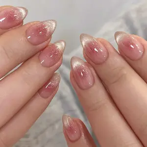 Short Ice Cat Eye Gradient Nail Art, Removable False Nails with Jelly Glue and Nail File Strips, Single Item Pack, Nail Adhesive, Nail Art Supplies