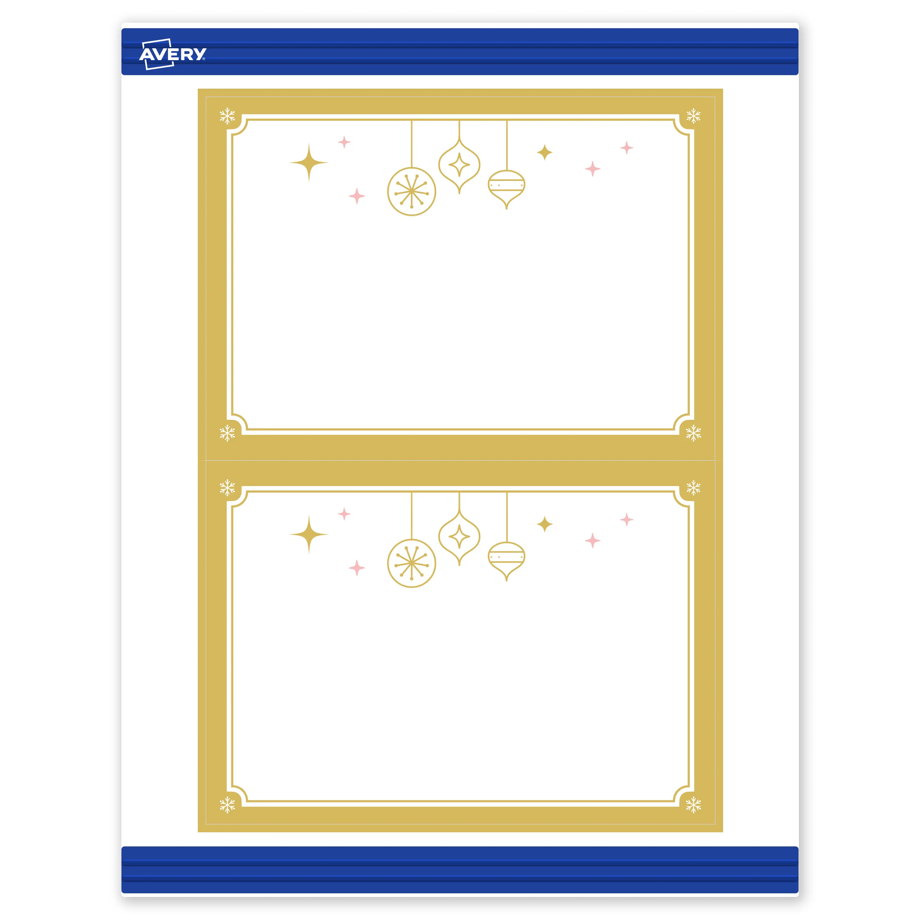 Avery® Printable Christmas Invitation Cards with Sure Feed® Technology, Rectangle, 5" x 7", Pre-Printed Metallic Gold Hanging Ornaments Design, Matte White, Laser & Inkjet Compatible, 20 Total
