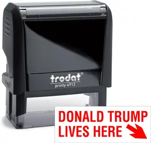 Donald Trump Lives Here Self Ink Stock Stamp -3/4" x 1-7/8" - Patriotic Office Supplies, Political Campaign Tool, Custom Stamping, Durable Ink Stamp, Election Merchandise