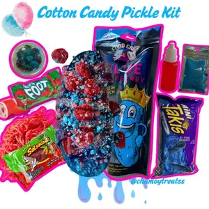 Cotton Candy Pickle Kit w/Blue Razz pickle- 2oz Gushers Candy