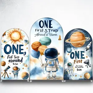 One First Trip Around the Sun Space Arch Backdrop Cover for 1st Birthday