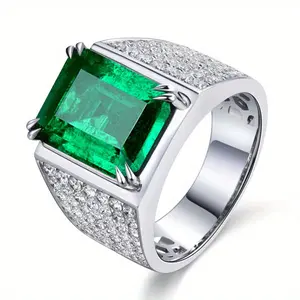 Men's Fashion Versatile Personalized Ring - 1 Piece Autumn & Winter New Style, Four-Claw Square Artificial Synthetic Gemstone Ring, Holiday Gift for Male Friends