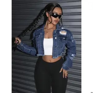 Short, frayed hem, jacket denim, washed, distressed, casual