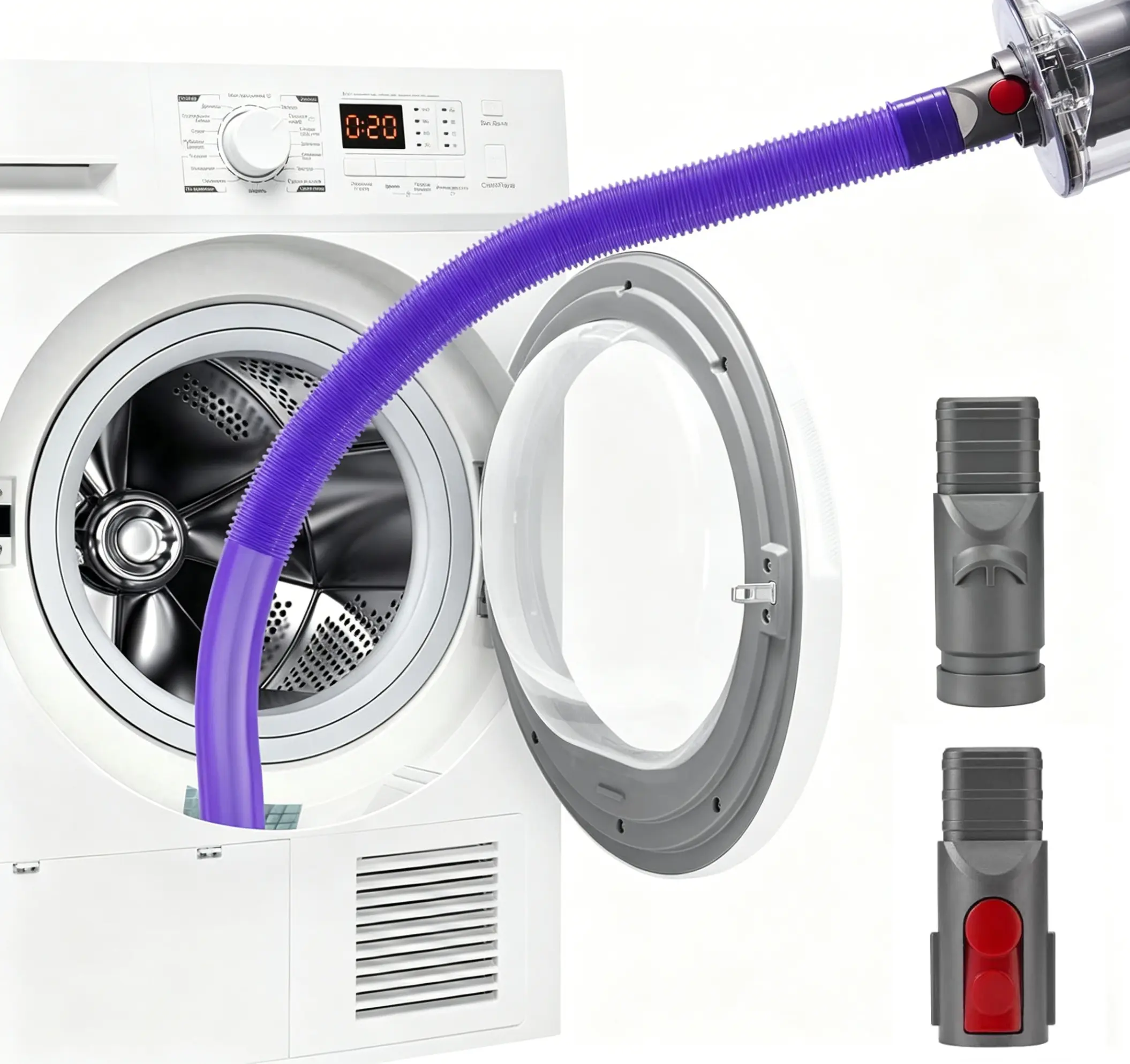 Purple Vacuum Replacement Crevice Tool & 85cm PE Plastic Flexible Lint Removal Extension Hose - Large Reach, Durable, Ventilated, Premium Workmanship, Connector Plug - Compatible with V15-V12, V11-V8, V6 Vacuums, Tumbler Dryers for Dryer Vent Cleaning