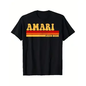 AMARI Men's Retro Graphic T-Shirt - Menswear Short Sleeve Round Neck Top - Black with Yellow-Red Highlights - Exclusive Vintage Heavyweight Oversized Crewneck - Essential All-Season Casual Streetwear for Daily Outdoor Use