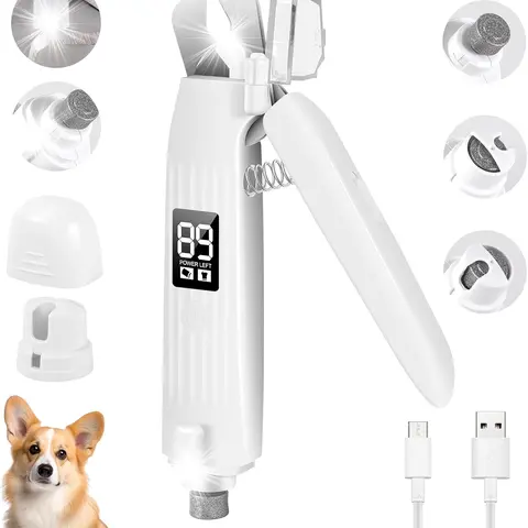 2-in-1 Rechargeable Dog & Cat Nail Clippers & Grinder with LED Battery Display, Bright Nail Light, Stainless Steel Sharp Blade, Upgraded Safety Lock, Painless Quiet Clean Claw Care Grooming Tools for Pets, Tools and Gadgets, USB Cord