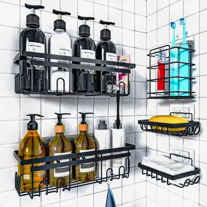 5Pcs Shower Caddy, Adhesive Shower Organizer for Bathroom Kitchen & Storage No Drilling Bathroom Shower Shelves with Hooks Bathroom Organizer Racks 11