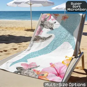 1pc Tropical Whale Shark Turtle Beach Towel, Soft Absorbent Skin-Friendly, Quick-Dry Easy Clean, Ideal for Family, Island Travel, Pool Visit