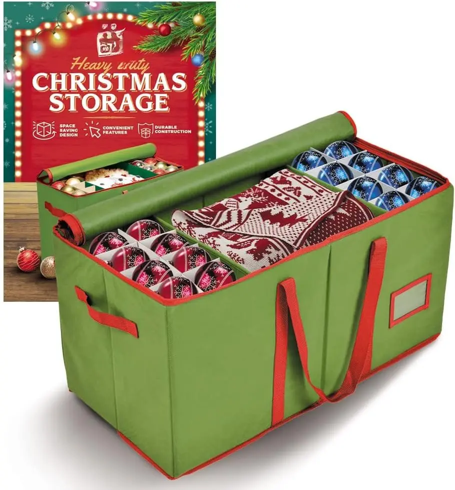 Christmas Ornament Storage  Christmas Storage Container  for  Decorations and Ornament Storage Box  Fits 128  Ornaments  -Proof Fabric