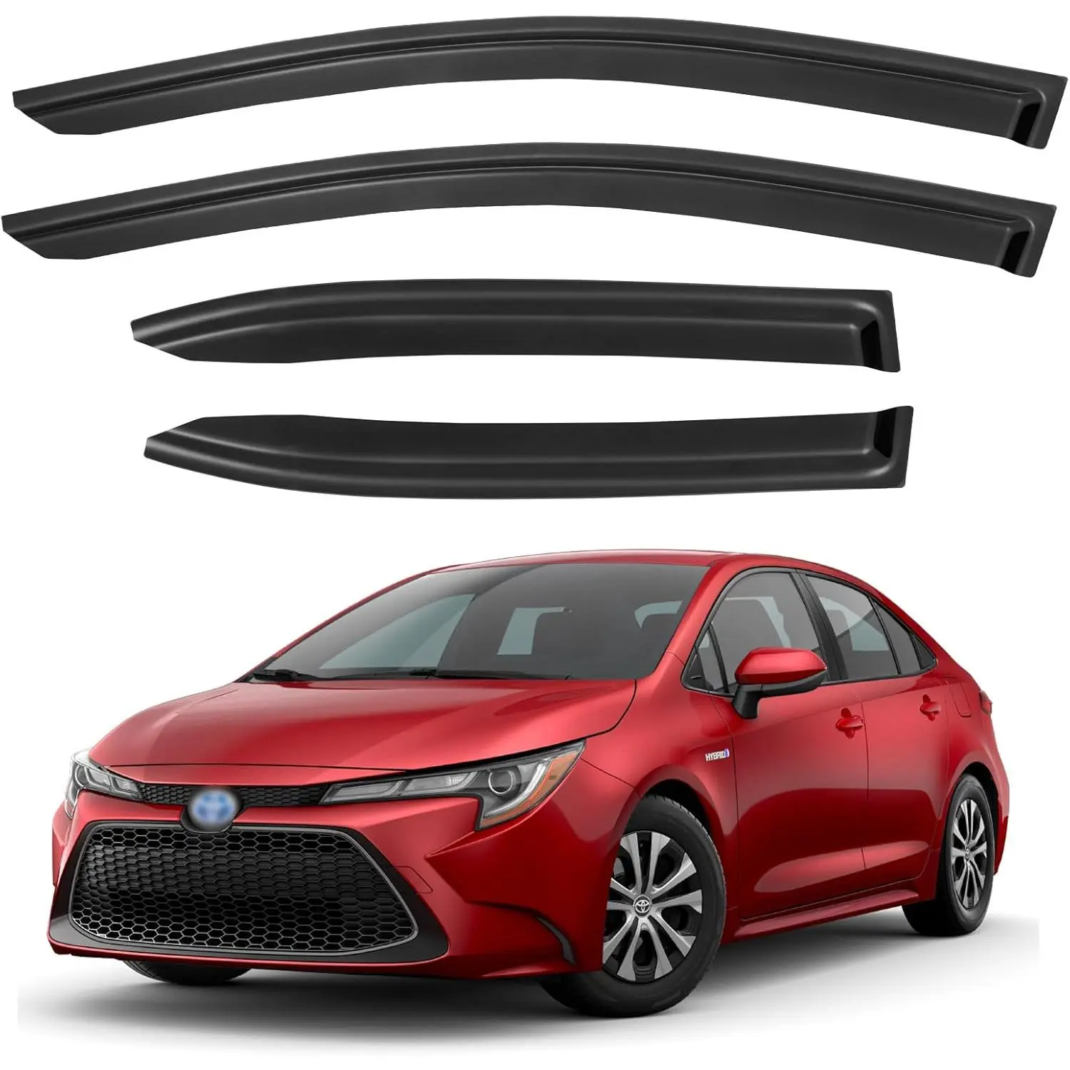 Side Window Visors for 2019-2026 Toyota Corolla Sedan, Out-Channel Stick-On Car Accessories with Rain Guard, Wind Deflector, Shade, Anti-Shatter & Fog Prevention Features, Side Window Visor, Uv Resistant