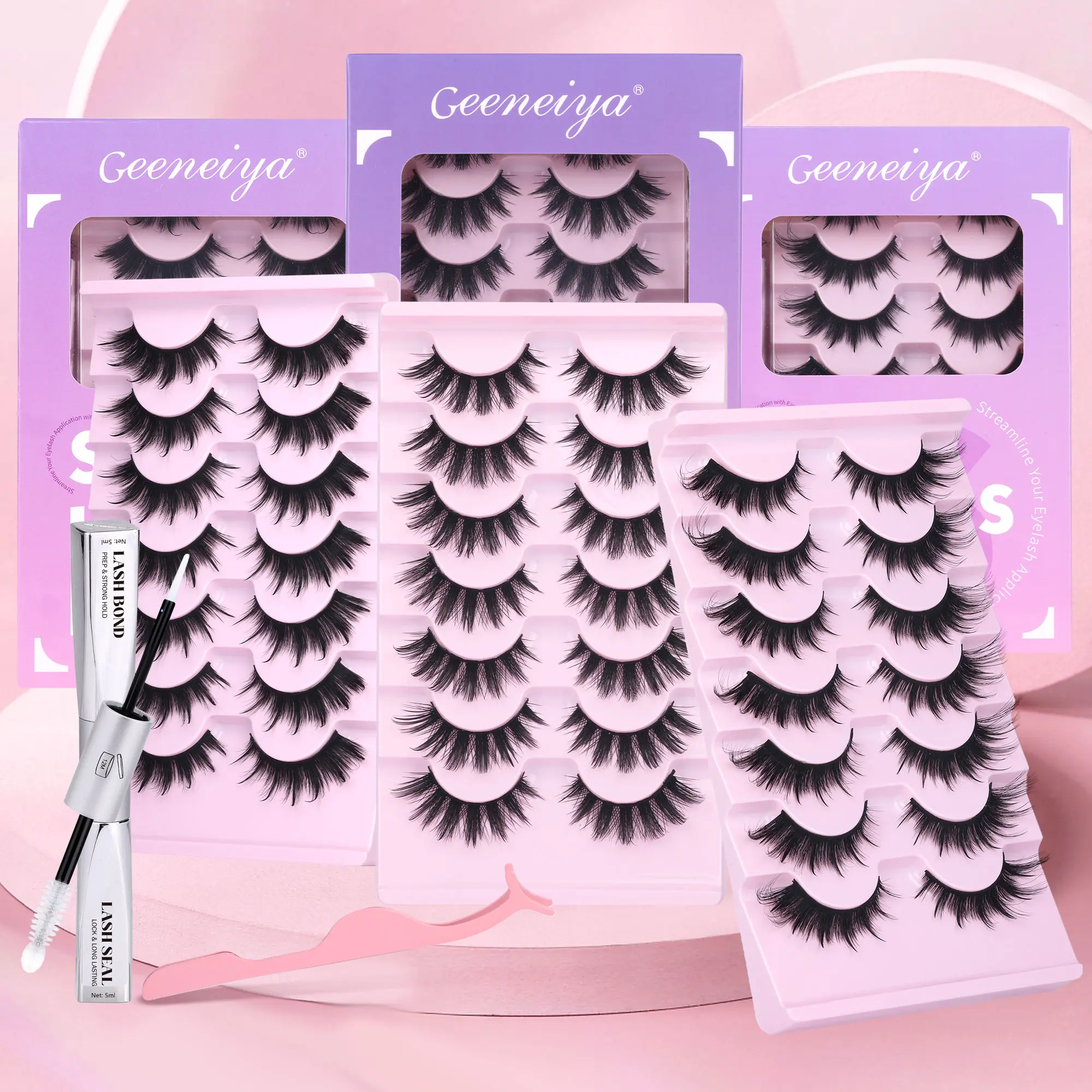 Geeneiya Manga Lashes Kit 10-16mm False Eyelashes with Lash Bond & Seal for Eye Makeup, Queen 02 Anime Strip Falsies, Look Like Extensions