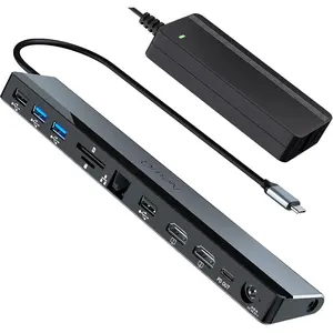USB C Docking Station Dual  with Power Adapter:  12-in-1 Thunderbolt 3 | 4 Dock, Dual 4K HDMI, 4 USB, Audio, Ethernet, SD/TF Slot, 18W PD Out, for , , , , Surface, ,