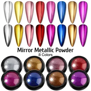 8pcs Mirror Metallic Powder Set, Golden Silvery Red Metallic Glitter & Chrome Pigment for Stunning Nail Art, Nail Tips Art, Nail Art Supplies, Perfect Gift for Nail Manicure Lovers, Metallic Shimmer