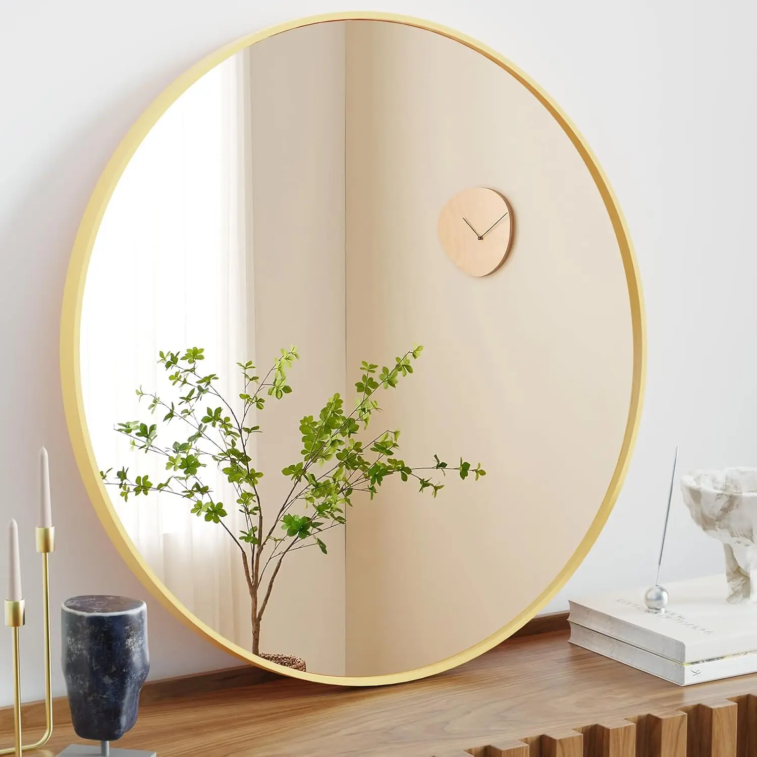 24'' Gold Round Glass Wall Decorative Mirror - Modern Home Decor for Bathroom Over Sink, Entryway 24'' Gold Round Glass Wall Decorative Mirror - Modern Home Decor for Bathroom Over Sink, Entryway