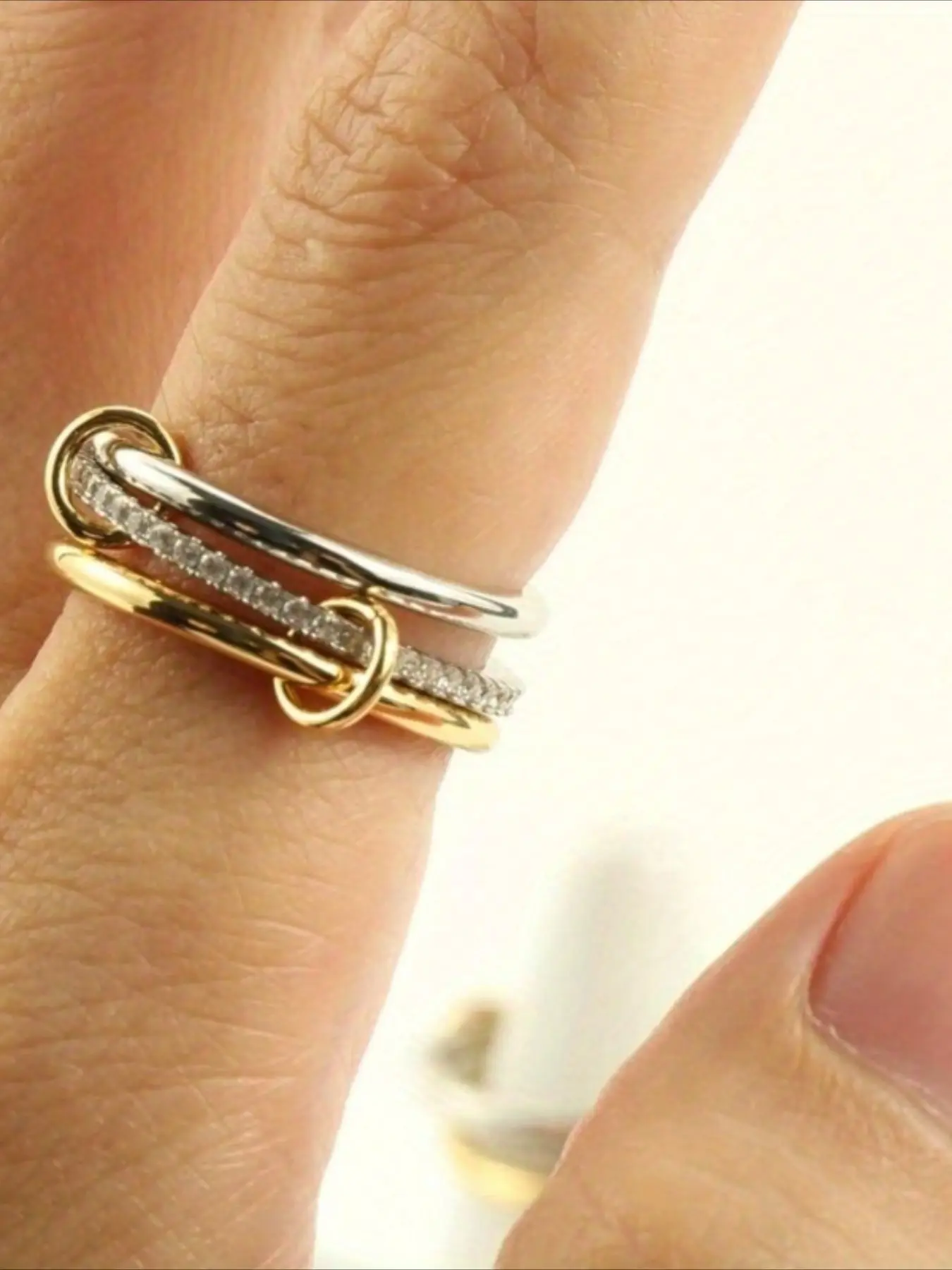 1pcs Interlocked Stackable Finger Rings, Non Tarnish Mixed Metal Anniversary Gift for Women, Dainty Stacking Rings