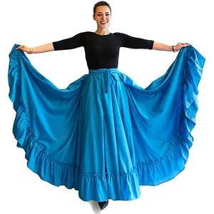 Adult Sizes Folkloric Dance Rehearsal Skirt - Adult Size in Bright Colors Turquoise Blue Ruffled Edge for Performance