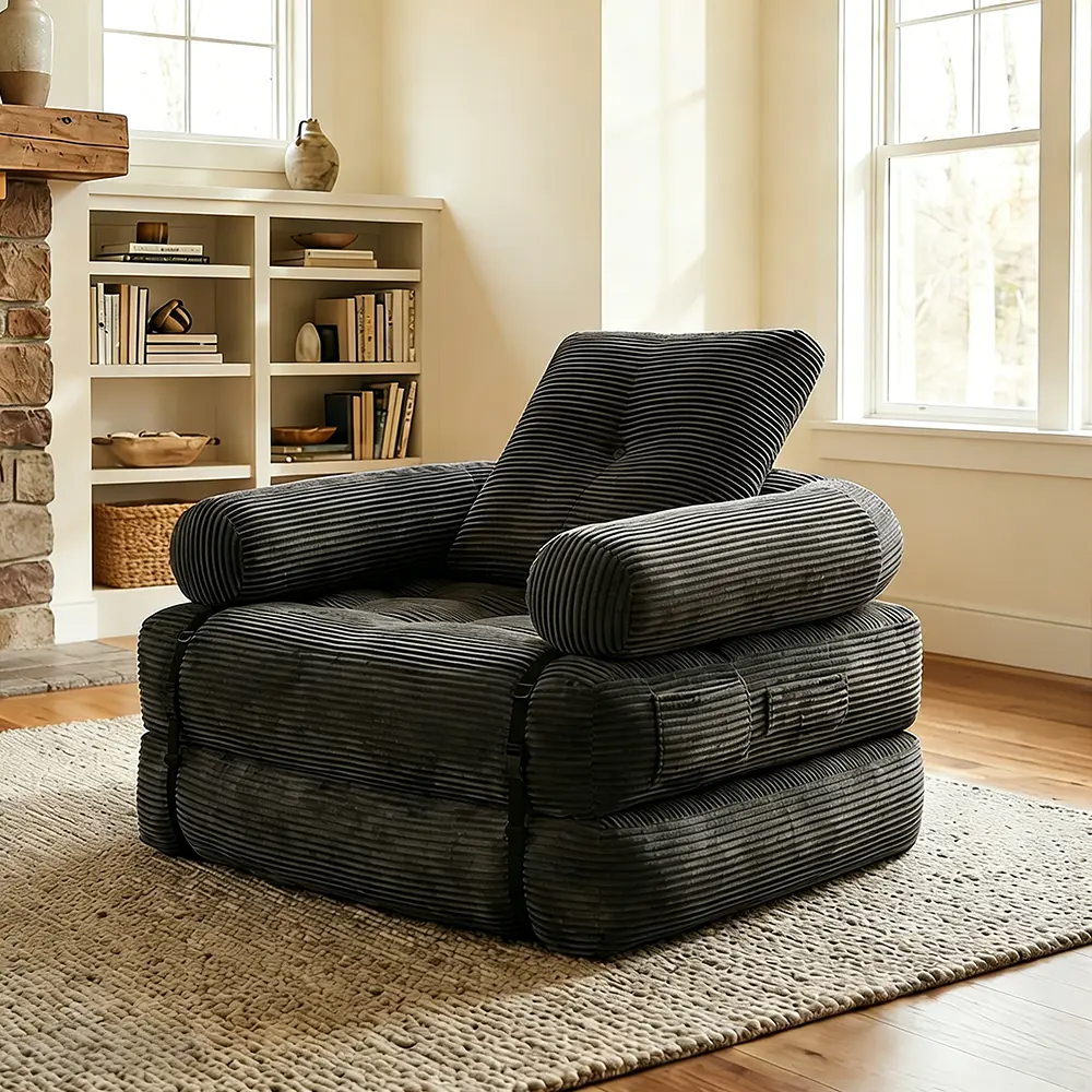 1-Person Convertible Sleeper Chair - Foldable Reclining Sofa Bed with Pillow, Back Support, Upholstered Padded Seat, Classic Creative Design for Comfy Indoor Lounge & Guest Use