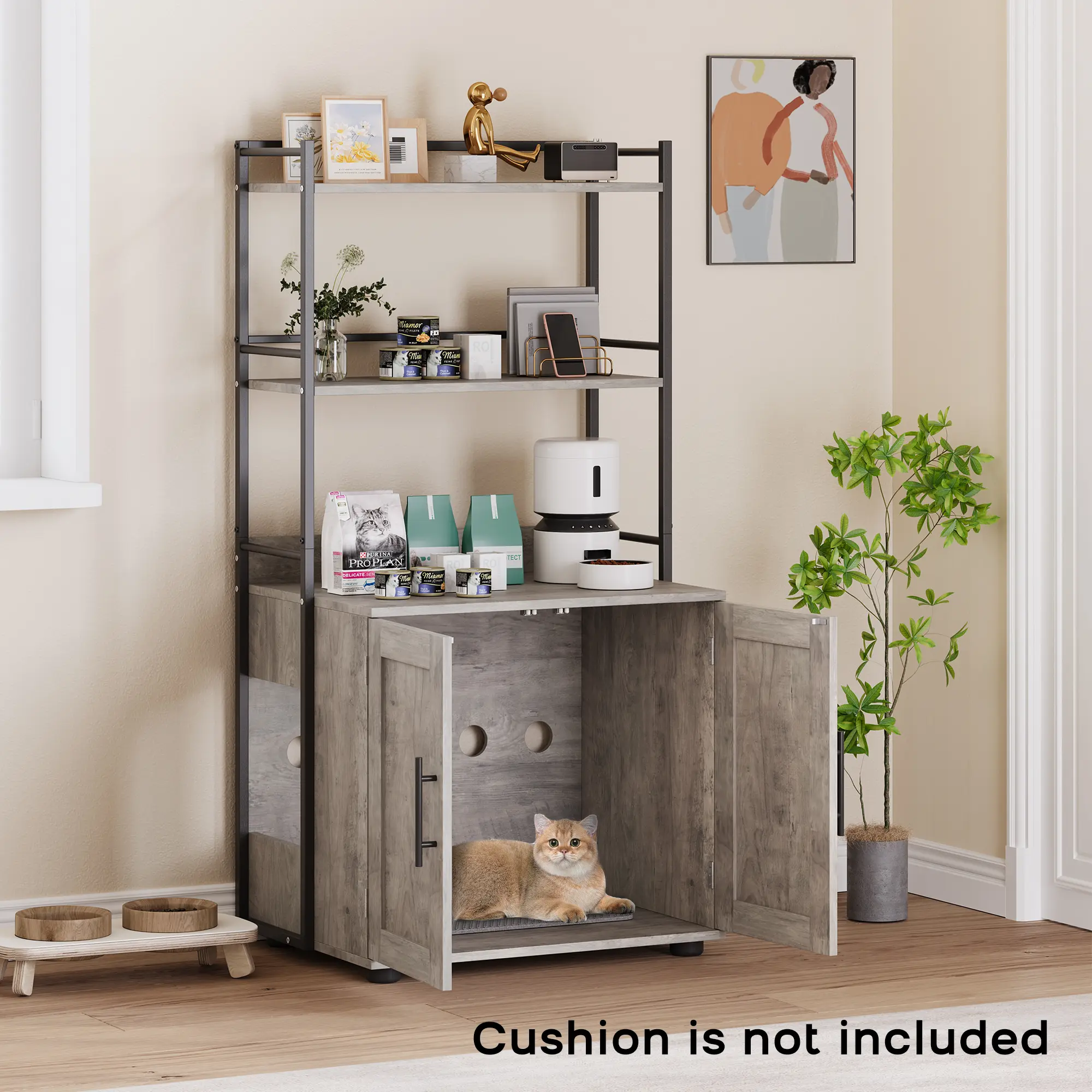 Cat Litter Box Enclosure with Shelf Storage, 2‑in‑1 Hidden Cat Furniture, Indoor Cat Cabinet, Cat Box Enclosure with 3 Shelves & Door – Litter Box Cabinet