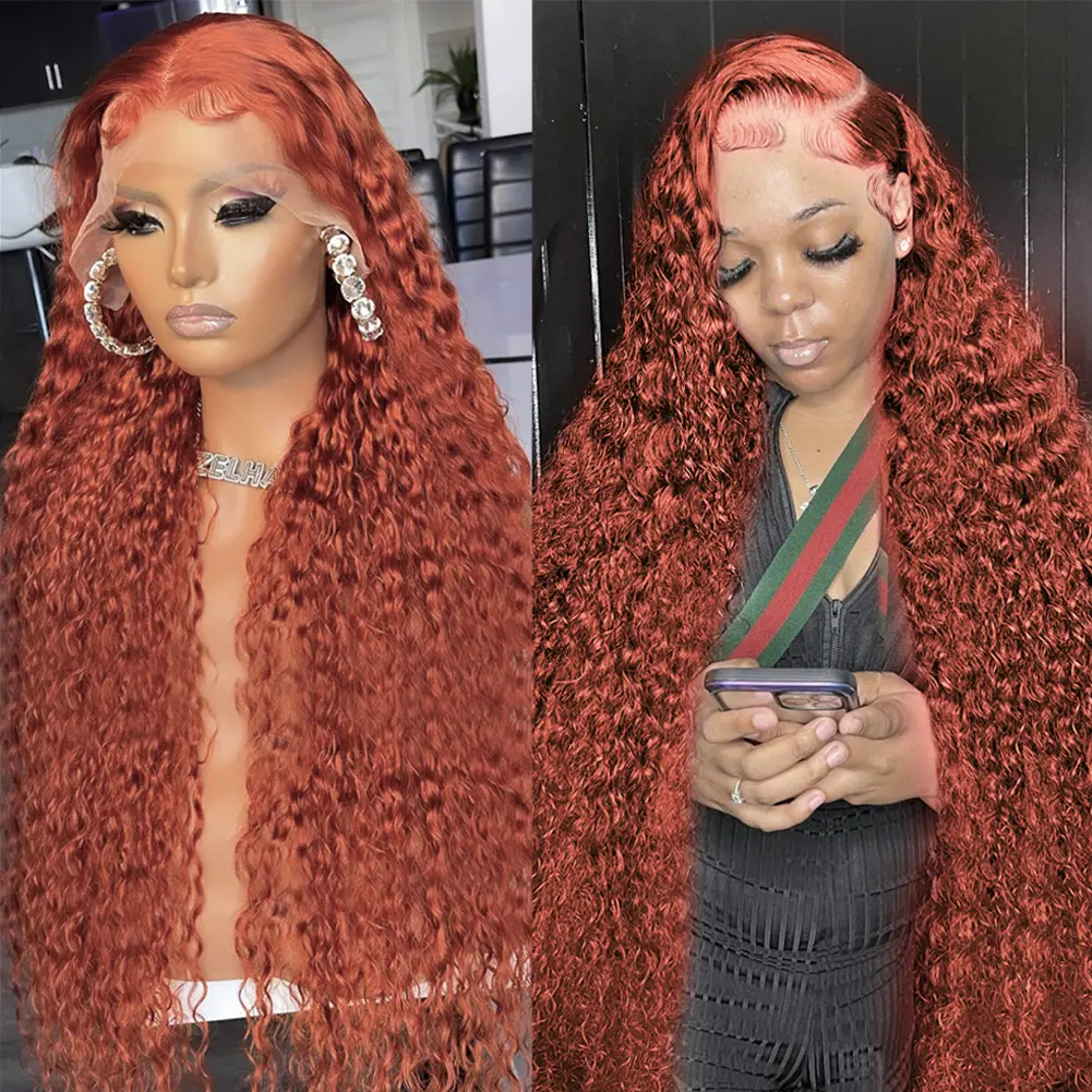Ginger Orange Wig Human Hair 13x6 13x4Deep Wave Lace Front Wigs Human Hair Ginger Orange Curly Human Hair Wig 180 Density Colored with Hairline for Black Women