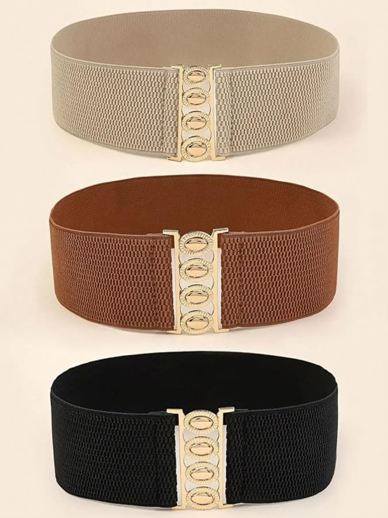 Women's Wide Elastic Waist Belt Set, Fashion Belt, Casual Style Belts for Dresses, Vintage Stretch Dress Belts with Buckle, Stretchy Belts, Colors, Set of Three