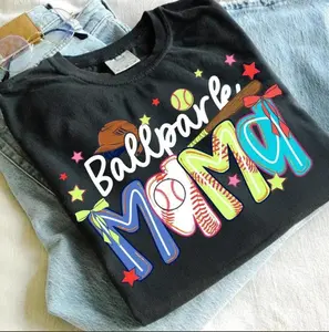 Comfort Colors® Preppy Ballpark Mama Bow T-Shirt - Girly Glitter Home Run Shirt - Cute Baseball Game Day Apparel - Softball Mom Graphic Tee - Trendy Sports Mom Gift