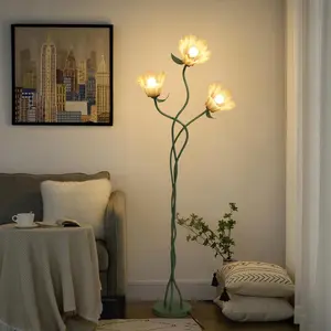 Elegant 3-Head Flower Floor Lamp with Adjustable Gooseneck 3 Color Modes Tall Corner Standing Lamp for Living Room Bedroom Reading Vine Floral Lily of the Valley Decor