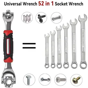 52 in 1 Universal Socket Wrench with 360 Degree Rotating Head, Multifunction Rubber Handle Spanner Tool, Heavy Duty Repair Wrench for Car Bicycle Home Maintenance, Practical Gift for Men