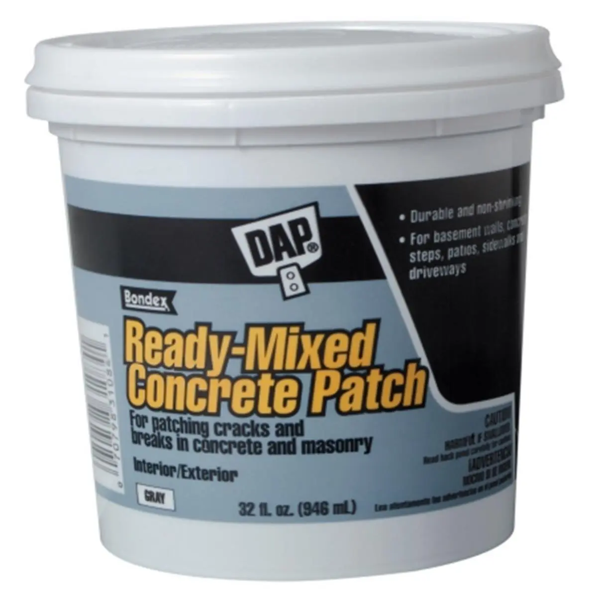 Dap 31084 Ready-Mixed Concrete & Masonry Patcher - 1 qt (32 oz/946 ml) Cement Crack Filler for Interior, Exterior, Sports & Outdoor Leisure Equipment Maintenance, 1 Quart
