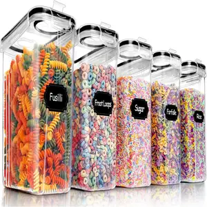 5PCS Cereal Containers Storage Set, Airtight Food Storage Container Set with Lids, Kitchen Pantry Organization and Storage for Sugar, Baking Supplies with 20 Labels & Mark(4L Black)