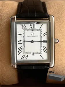 Men's Elegant Quartz Watch, Silver Color Sus304 Stainless Steel Case, PU Leather Strap, Roman Numeral Dial, Waterproof Business Wristwatch