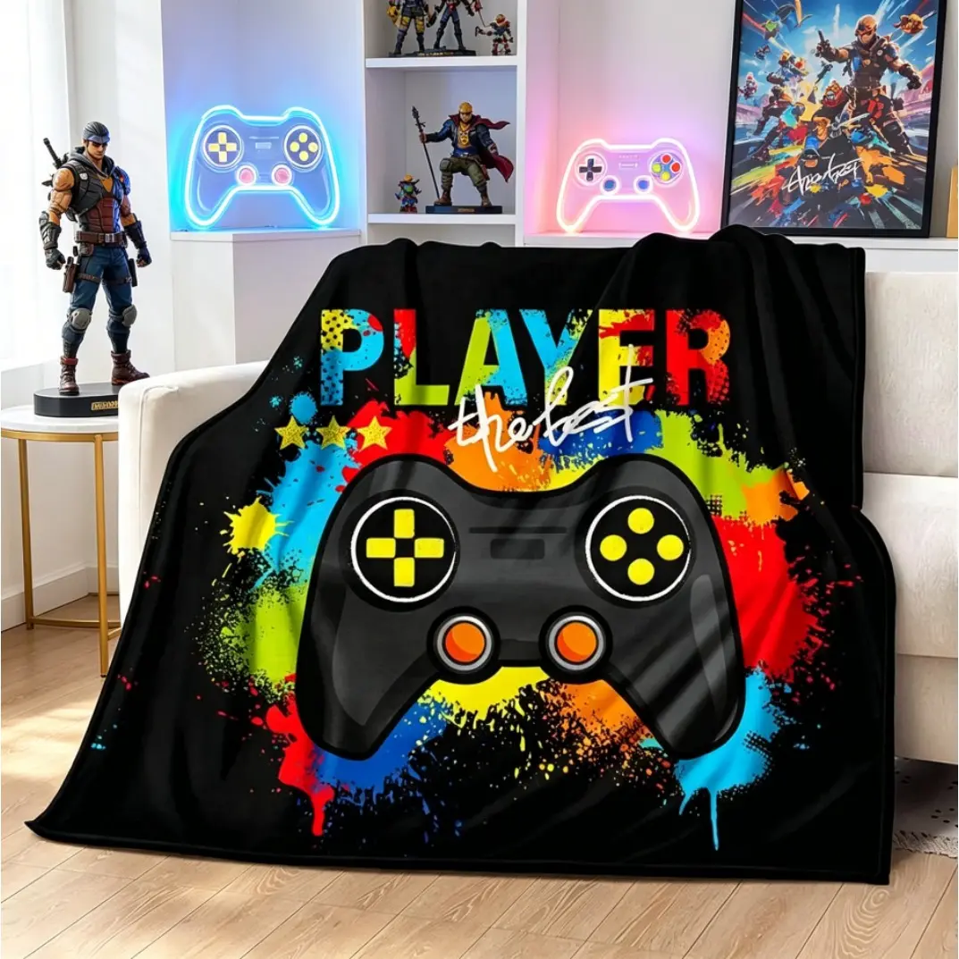 Game Controller Pattern Flannel Blanket, Soft Comfortable Warm Nap Throw for Adults Kids, Home Office Travel Camping Gamer Gift