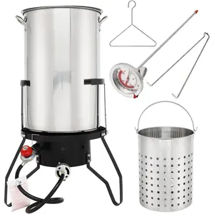 【Summervibes】Ubesgoo 10/18/30/50 Qt Turkey Deep Fryer Set, Aluminum Fish & Seafood Boiler Steamer with 54,000 BTU Propane Gas Burner Stand Injector Thermometer Hose, Ideal for for Outdoor Fry Cooking Clam Crawfish, Sliver