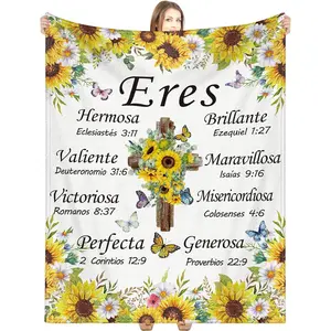 Spanish Christian Blanket Soft Religious Gift Faith Bible Religious Gift Spanish Inspirational Spiritual Scriptures Gift Cozy Religious(Sunflower)