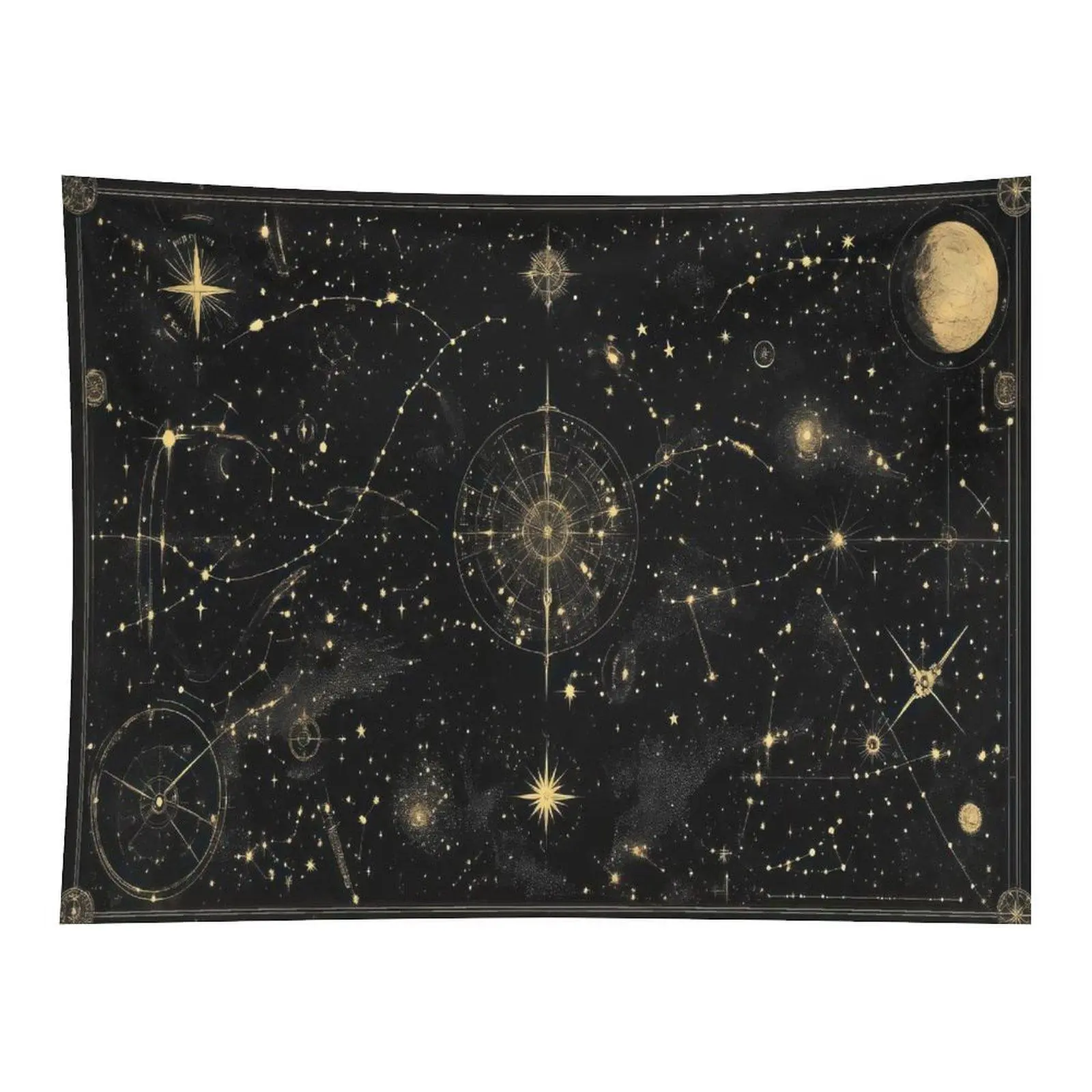 Antique Black Golden Constellation Star Map Vintage Astrology Wall Tapestry Wall Hanging, Old Zodiac Chart Witchy Dark Academia Decor for Study Room Bedroom Backdrop