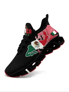 Men's Mexico Flag Eagle Print Lace Up Front Sneakers, Casual Comfortable Soft Sole Sports Running Shoes, Male All-match Round Toe Shoes for Daily Wear