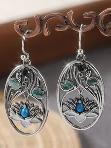 Bohemian Earrings Silver Color Lotus Flower Leaf Hollow Dangle Hooks, Natural Jewelry Wedding Gift for Her, Jewelry Gifts, All Seasons Fashion