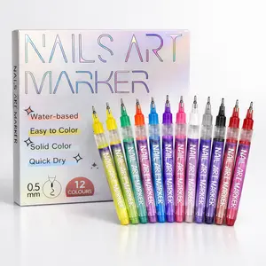 12-Color Nail Art Doodle Pens Set, Quick-Dry Water-Based Acrylic Markers for DIY Manicure, 3D Dot & Stitch Embroidery Nail Painting, Home & Salon
