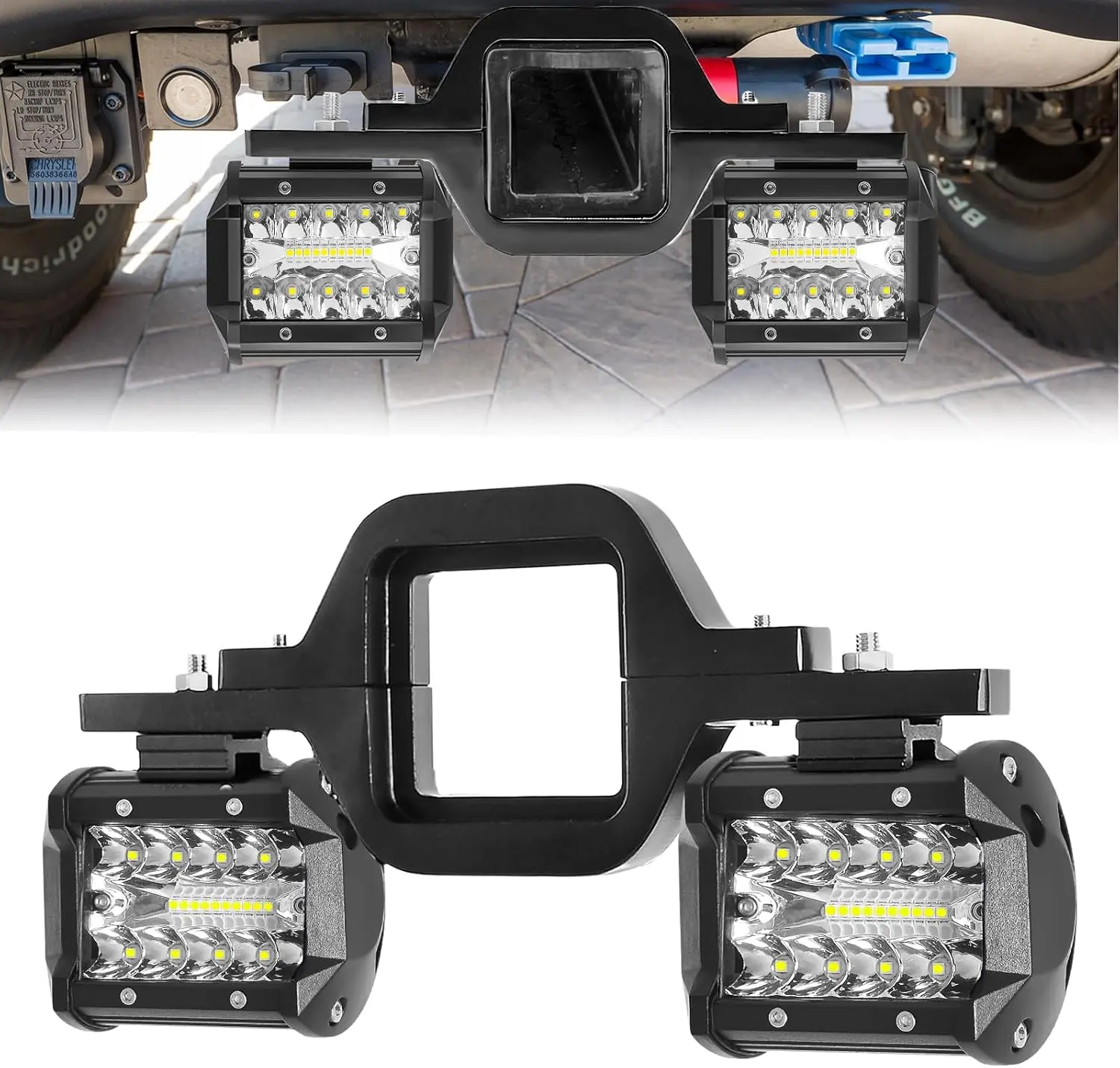 BESTZHEYU 4 Inch Tow Hitch Backup Light with 2.5 Inch Towing Hitch Brackets | Trailer Hitch Reverse Light for Truck Trailer SUV Pickup Fit Dual Led Off-Road Driving Working Hitch Light bar,IP68