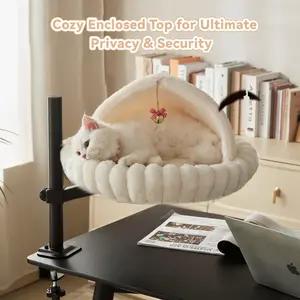 Indoor Cat Bed, Two-In-One Clip-On Cat Hammock with Nest, No Drilling Table Cat Perch, Suspended Clip-Table Cat Climber with Nest, Space-Saving, All-Season, Fluffy Cloud Bed