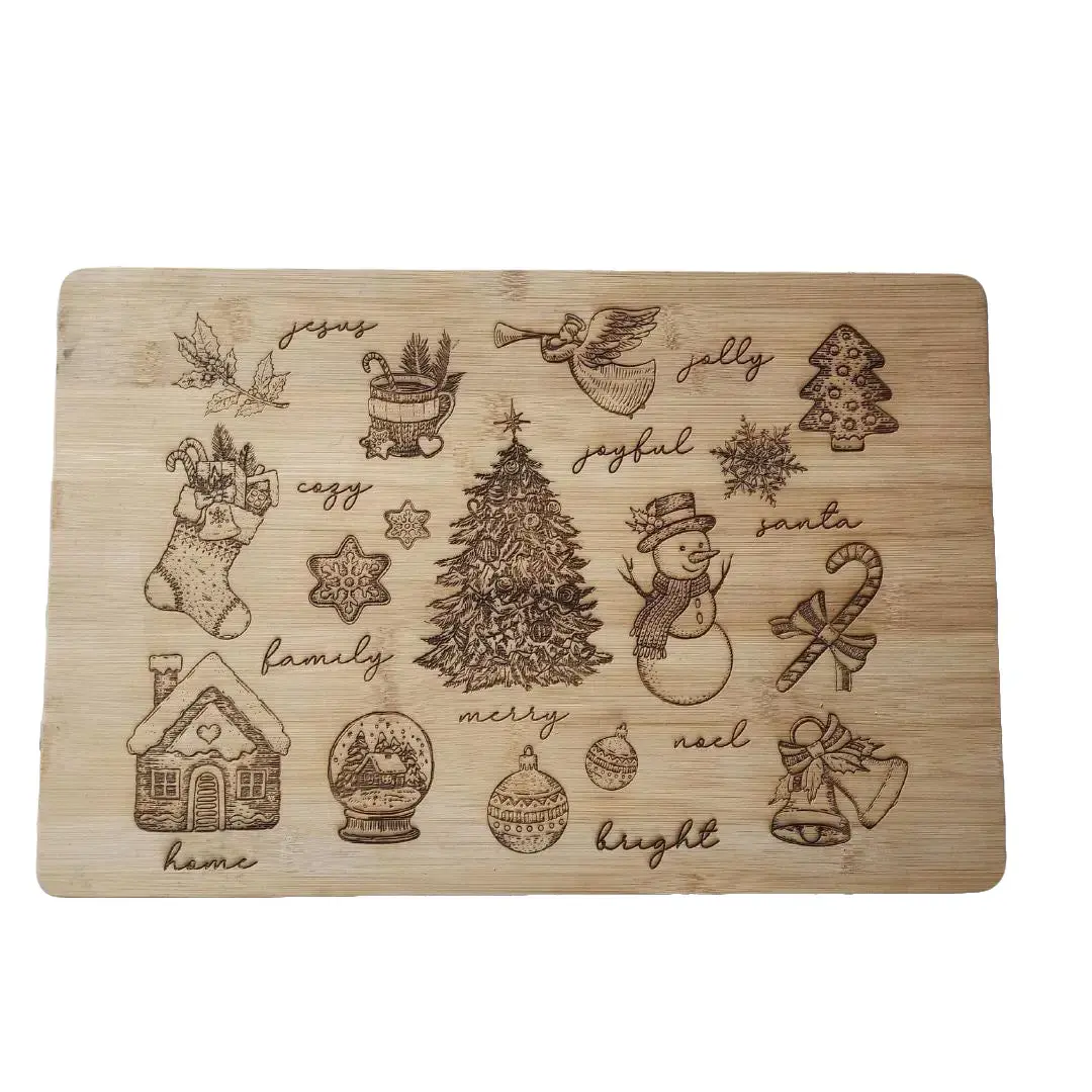 Vintage Christmas, Tree, gingerbread house, bamboo cutting board - XLarge