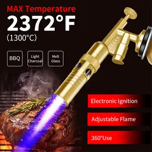 Yaesina Professional Kitchen Butane Torch Head, Professional Grilling Tool with Adjustable Flame, Upgraded Culinary Blow Torch Lighter for Cooking, Anti-flare & Incl. Stabilizing Stand, 360° Use for BBQ, Soldering, & Campfire (Butane Not Included)
