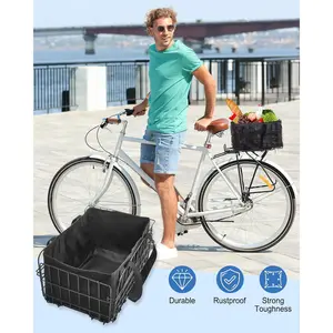 Bike Basket Front/Rear, Folding Bicycle Basket with Removable Liner Bag, Large Quick Release Design Metal Ebike Basket for Adult Women/Men Carrying Dogs, Pets, Fruit & Grocery