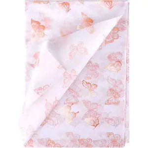 30 pcs 35 x 50cm/13.8 x 19.7 in Butterfly Tissue Paper, Rose Gold Wrapping Paper, Metallic Packing Paper for DIY Crafts, Baby Showers, Birthday, Wedding
