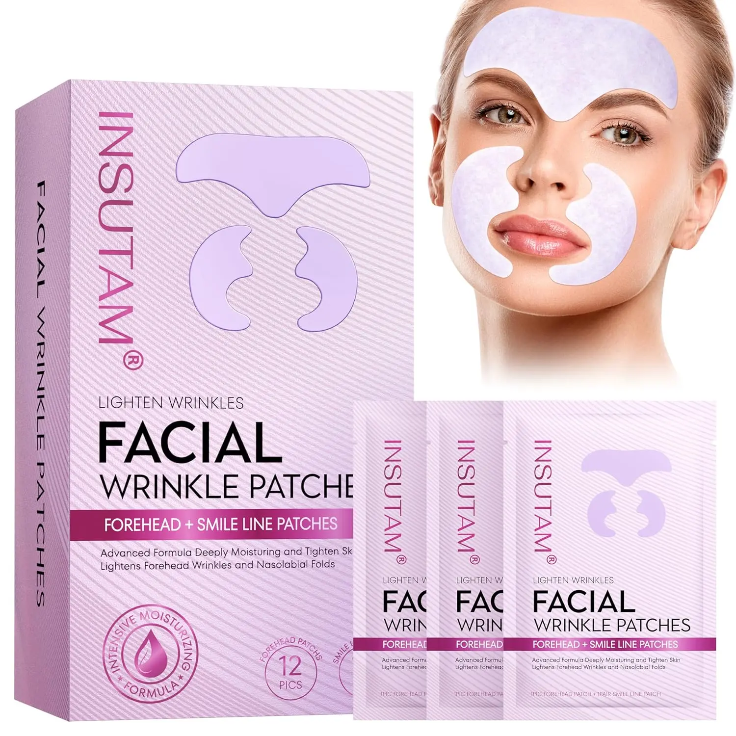 Forehead Wrinkle Patches, Smoothing Hydrating Facial Tape for Wrinkles Overnight, Lift Smile Lines for Women (12 Pairs)