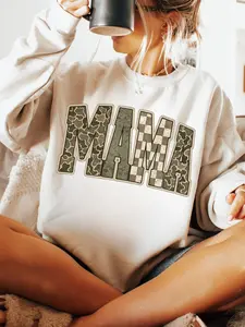 MAMA Camo & Checkerboard Graphic Geometric Sweatshirt - Casual Mom Gift Pullover