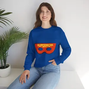 Super Mom Heavy Blend™ Crewneck Sweatshirt for Mother's Day Cozy Cotton Jumper Mom Life Gift Classic Fit Durable Construction Ethically Sourced US Cotton Everyday Wear Womenswear Pullover Long Sleeve Heliconia Prints Piece