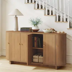 【CategorySelect】ONBRILL 63 Inch Sideboard Buffet Cabinet, Modern Oval Cabinets with Doors, Large Buffet Cabinets with Storage, Console Credenza w/Adjustable Shelves for Living Room, Kitchen, Entryway
